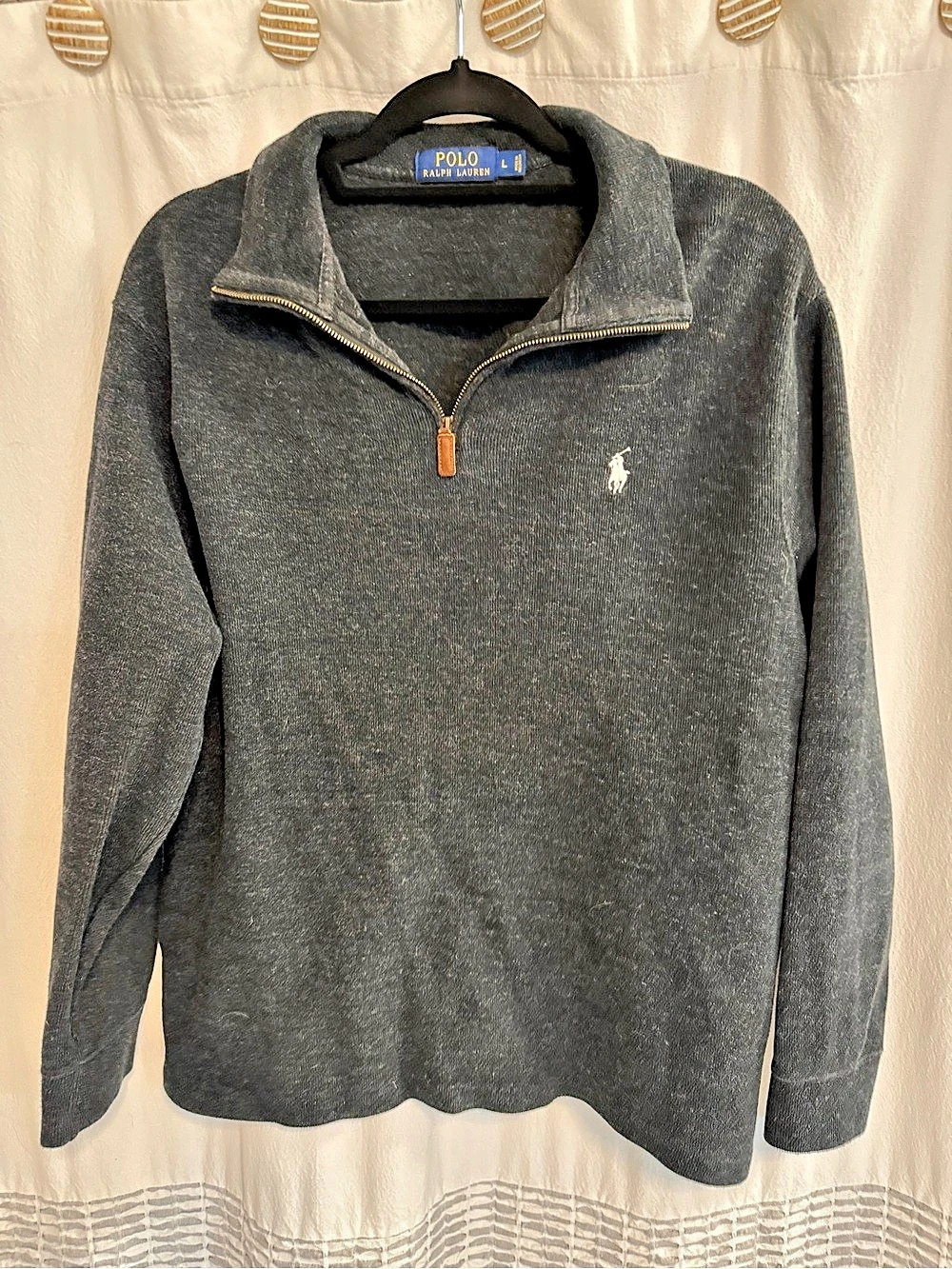 Vintage Polo Ralph Lauren Charcoal Cotton Half-Zip Pullover L